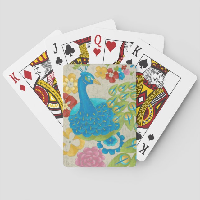 Farbenfrohe Pfaue und Blume Spielkarten (Rückseite)