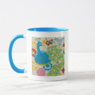 Farbenfrohe Pfaue und Blume Tasse