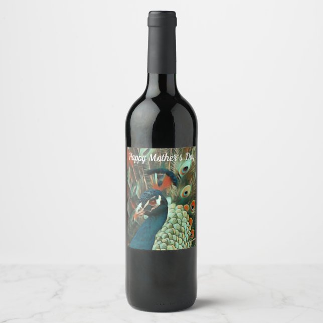 Farbenfrohe Pfaue - Vogel - Personalisiertes Weine Weinetikett (Vorderseite)