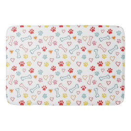 Farbenfrohe Pfauen, Herz und Knochen Doodle Badematte