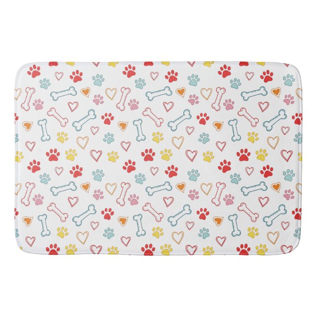 Farbenfrohe Pfauen, Herz und Knochen Doodle Badematte (Vorderseite)