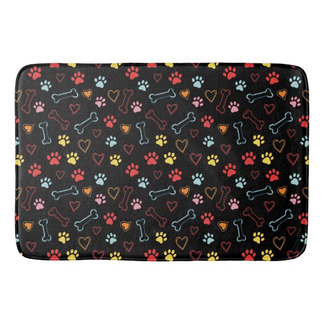 Farbenfrohe Pfauen, Herz und Knochen Doodle Badematte (Vorderseite)
