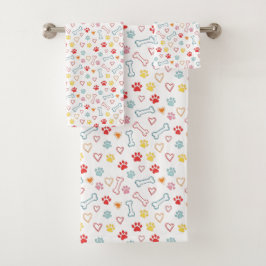 Farbenfrohe Pfauen, Herz und Knochen Doodle Badhandtuch Set
