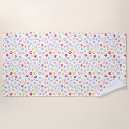 Farbenfrohe Pfauen, Herz und Knochen Doodle Beach  Strandtuch