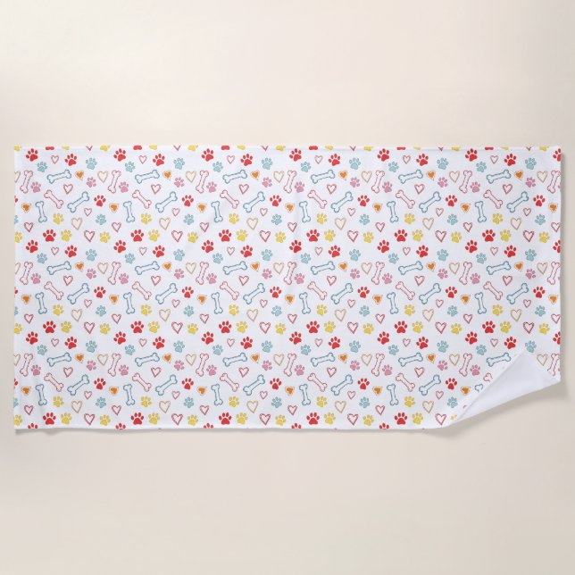 Farbenfrohe Pfauen, Herz und Knochen Doodle Beach  Strandtuch (Vorderseite)