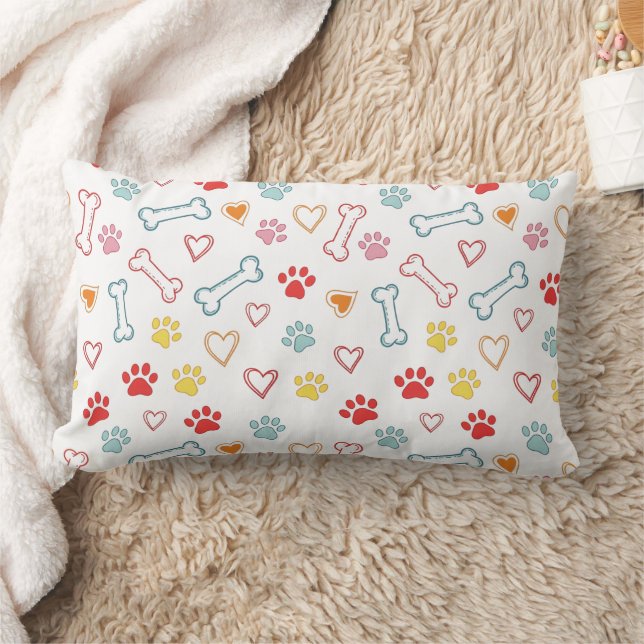 Farbenfrohe Pfauen, Herz und Knochen Doodle Lendenkissen (Decke)