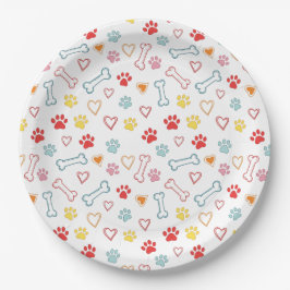 Farbenfrohe Pfauen, Herz und Knochen Doodle Pappteller
