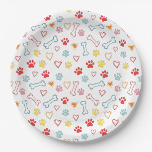 Farbenfrohe Pfauen, Herz und Knochen Doodle Pappteller