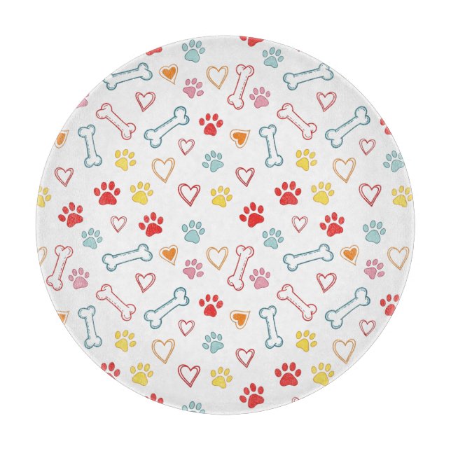 Farbenfrohe Pfauen, Herz und Knochen Doodle Schneidebrett (Vorderseite)