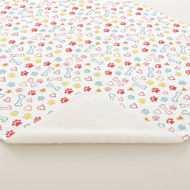 Farbenfrohe Pfauen, Herz und Knochen Doodle Sherpadecke