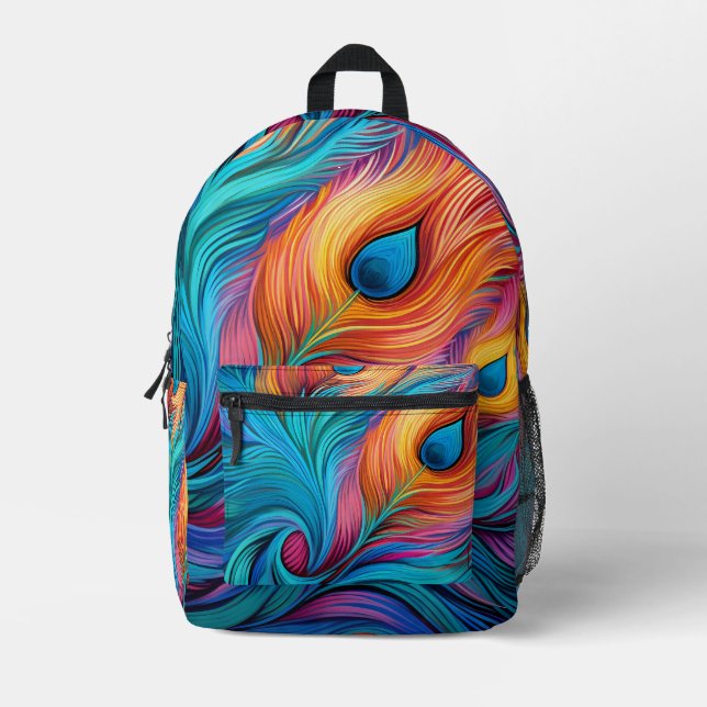 Farbenfrohe Pfauenfeder Bedruckter Rucksack (Vorderseite)