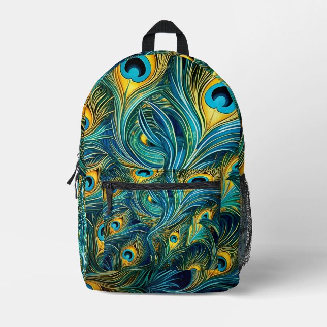 Farbenfrohe Pfauenfeder Bedruckter Rucksack (Vorderseite)