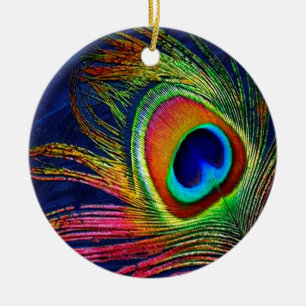 Farbenfrohe Pfauenfeder Keramik Ornament