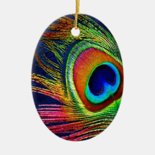 Farbenfrohe Pfauenfeder Keramik Ornament