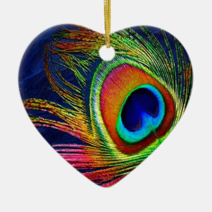 Farbenfrohe Pfauenfeder Keramik Ornament
