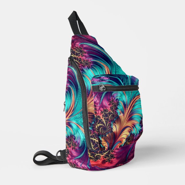 Farbenfrohe PfauenFedern Crossbody Bag (Linke Seite)