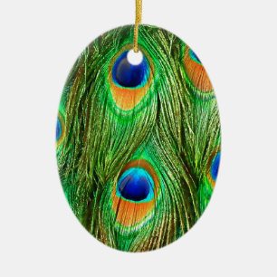 Farbenfrohe PfauenFedern drucken Keramik Ornament