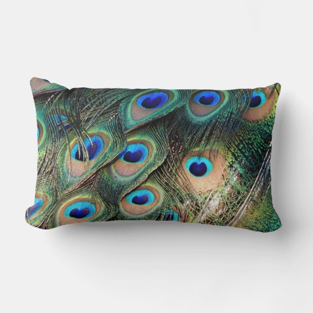 Farbenfrohe PfauenFedern Lendenkissen (Vorderseite)