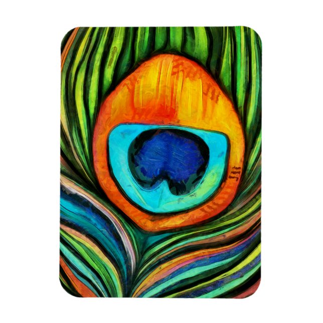 Farbenfrohe Pfauenfeuervogel Feather Painting Magnet (Vertikal)