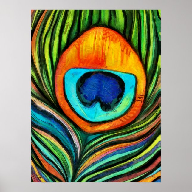 Farbenfrohe Pfauenfeuervogel Feather Painting Poster (Vorne)