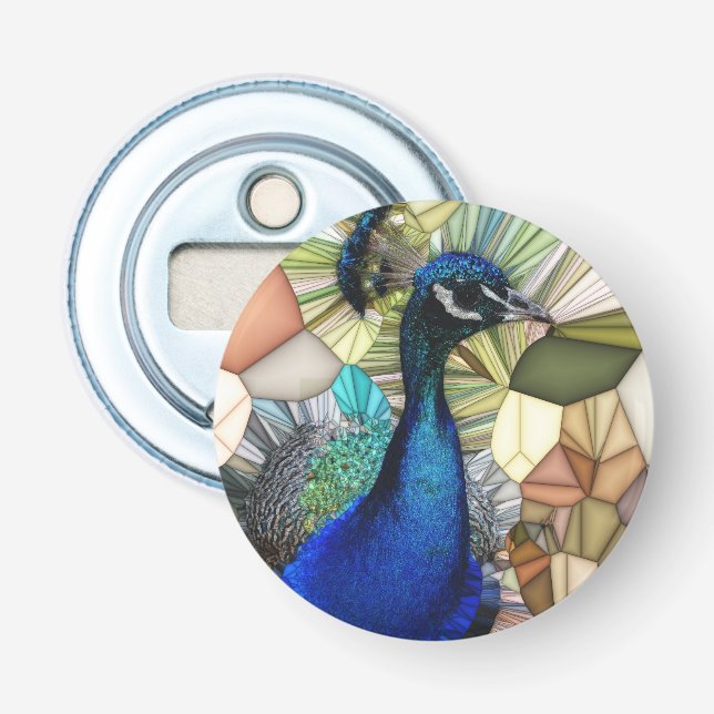 Farbenfrohe Pfauenmosaik Flaschenöffner (Vorderseite)
