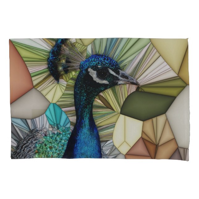 Farbenfrohe Pfauenmosaik Kissenbezug (Vorderseite)