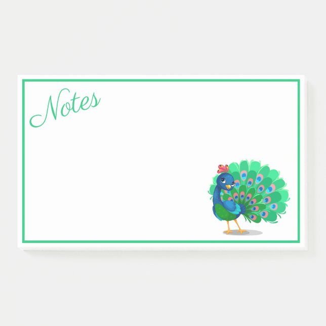 Farbenfrohe Pfauennachrichten Post-it Klebezettel (Vorderseite)