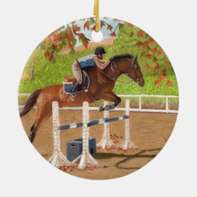 Farbenfrohe Pferde & Rider Jumping Keramikornament (Hinten)