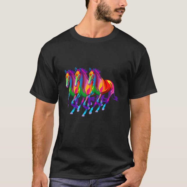Farbenfrohe Pferde T-Shirt (Vorderseite)