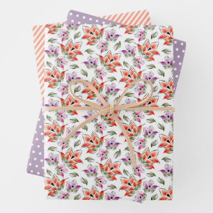 Farbenfrohe Pfirsichfarben Orange Violet Lila weiß Geschenkpapier Set