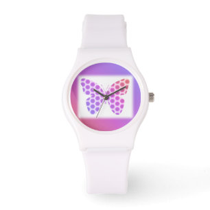 Farbenfrohe pfirsichrosa Lila geometrische Schmett Armbanduhr