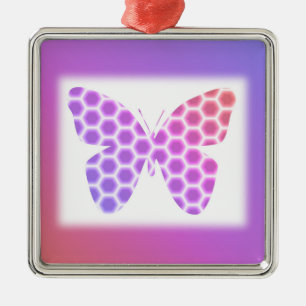 Farbenfrohe pfirsichrosa Lila geometrische Schmett Silbernes Ornament