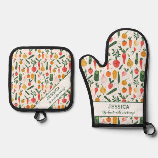 Farbenfrohe Pflanze Illustration Funny Ofenhandschuh & Topflappen-Set