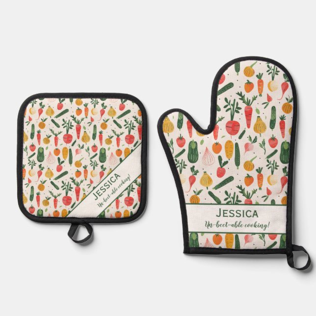Farbenfrohe Pflanze Illustration Funny Ofenhandschuh & Topflappen-Set (Vorderseite)