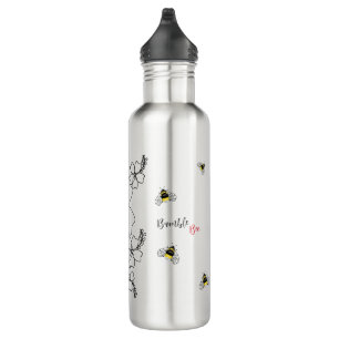 Farbenfrohe Pflanze und Hummelfarben Edelstahlflasche