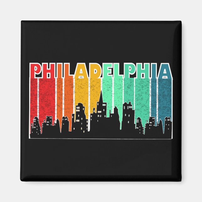 Farbenfrohe Philadelphia Retro Sunset Cityscape Magnet (Vorne)