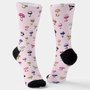 Farbenfrohe Pilze auf einem rosafarbenen Hintergru Socken