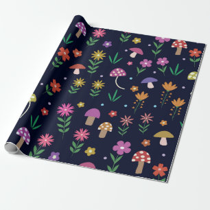 Farbenfrohe Pilze mit Muster aus weißer Blume Geschenkpapier