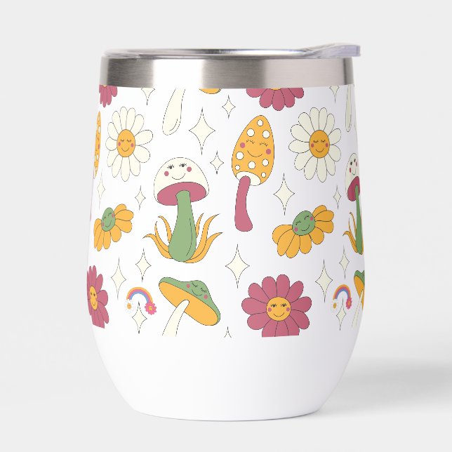 Farbenfrohe Pilze, Regenbogen und Daisis Muster (Links)