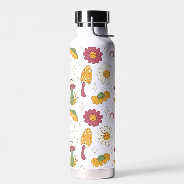 Farbenfrohe Pilze, Regenbogen und Daisis Muster Trinkflasche (Links)