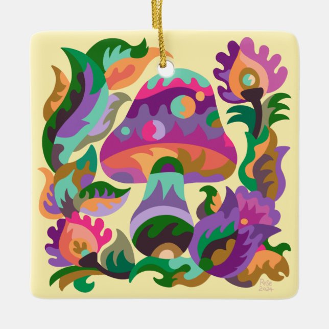 Farbenfrohe Pilzplatz Keramik Ornament (Vorderseite)