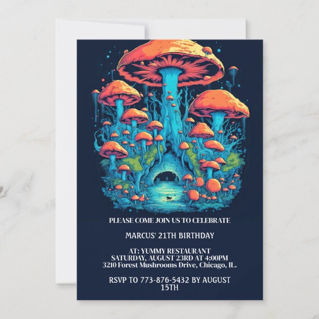 Farbenfrohe Pilzwälder Print Birthday Party Einladung (Vorderseite)