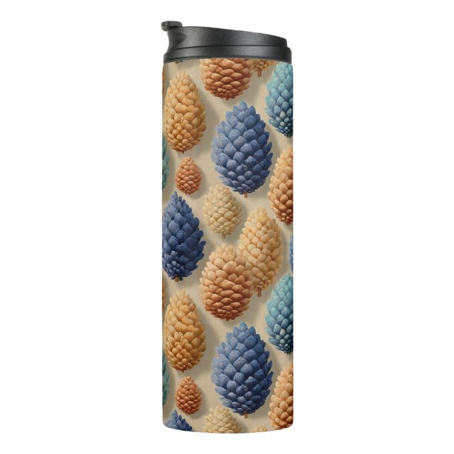 Farbenfrohe Pine Cones Winter Pattern Thermosbecher (Nach rechts gedreht)