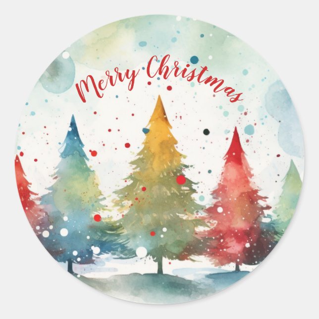 Farbenfrohe Pine Trees Weihnachten Runder Aufkleber (Vorderseite)