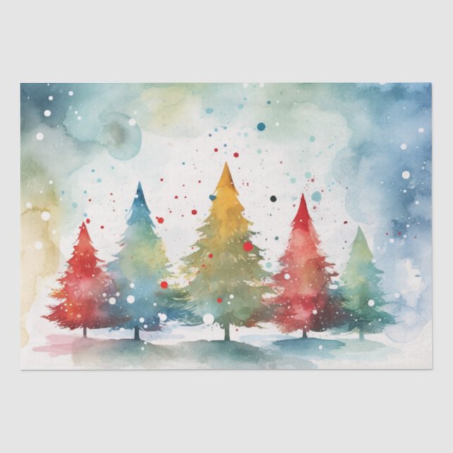 Farbenfrohe Pine Trees Weihnachten Seidenpapier (Vorderseite)