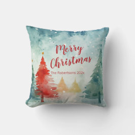 Farbenfrohe Pinienbäume Frohe Weihnachten Kissen