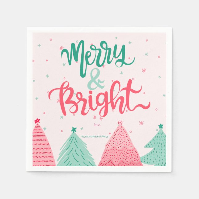 Farbenfrohe Pinienbäume Merry & Bright Pink Serviette (Vorderseite)