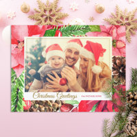 Farbenfrohe Pink Poinsettias und Pine Foto