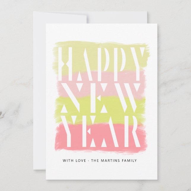 Farbenfrohe Pinselstriche Modern Happy New Year Ca Einladung (Vorderseite)