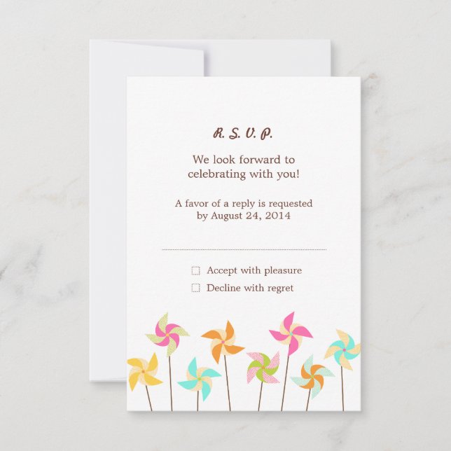 farbenfrohe Pinwheel-Hochzeit RSVP Karte (Vorderseite)